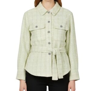 MAJE Tweed Belted Shirt Jacket